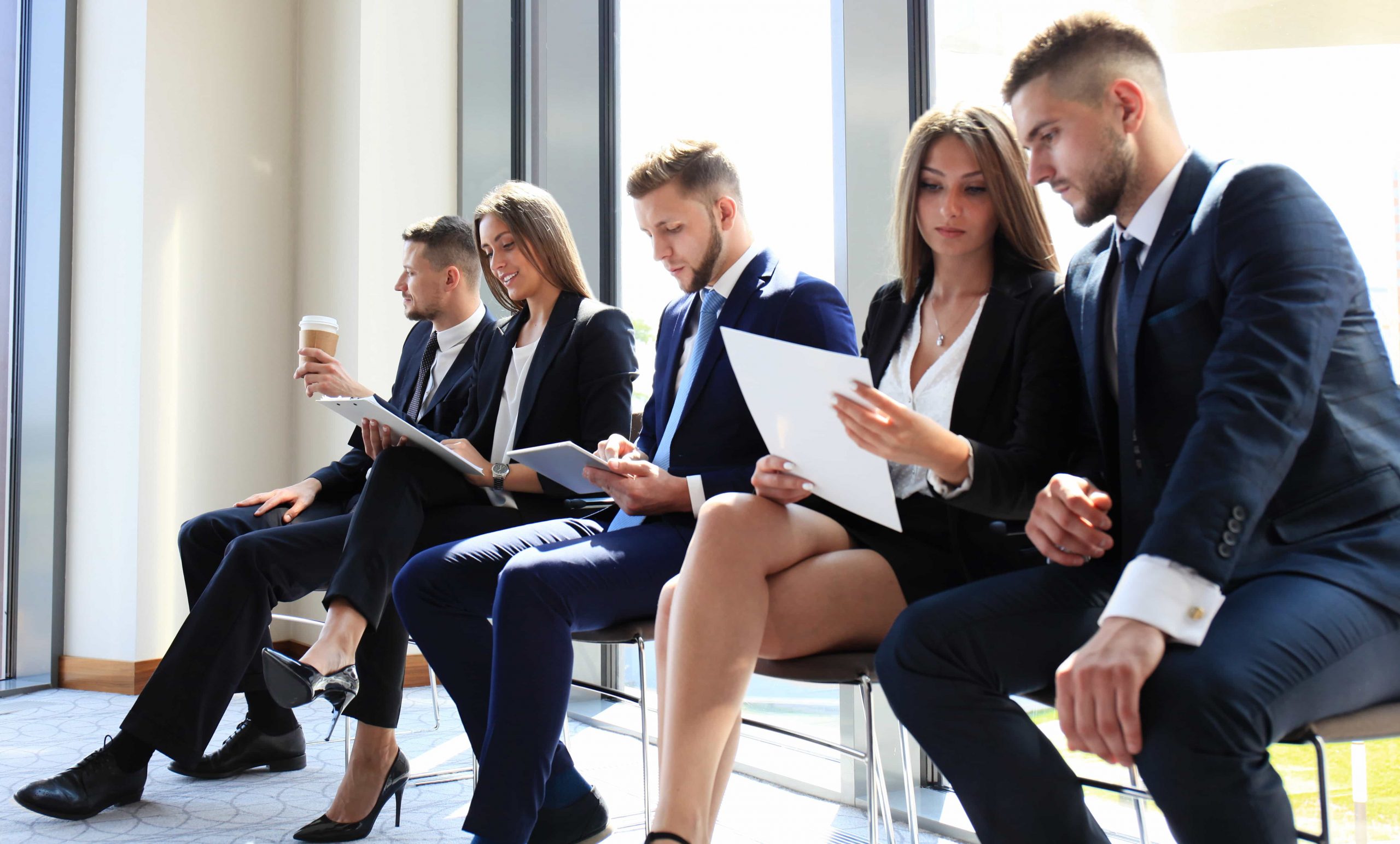 Stressful people waiting for job interview