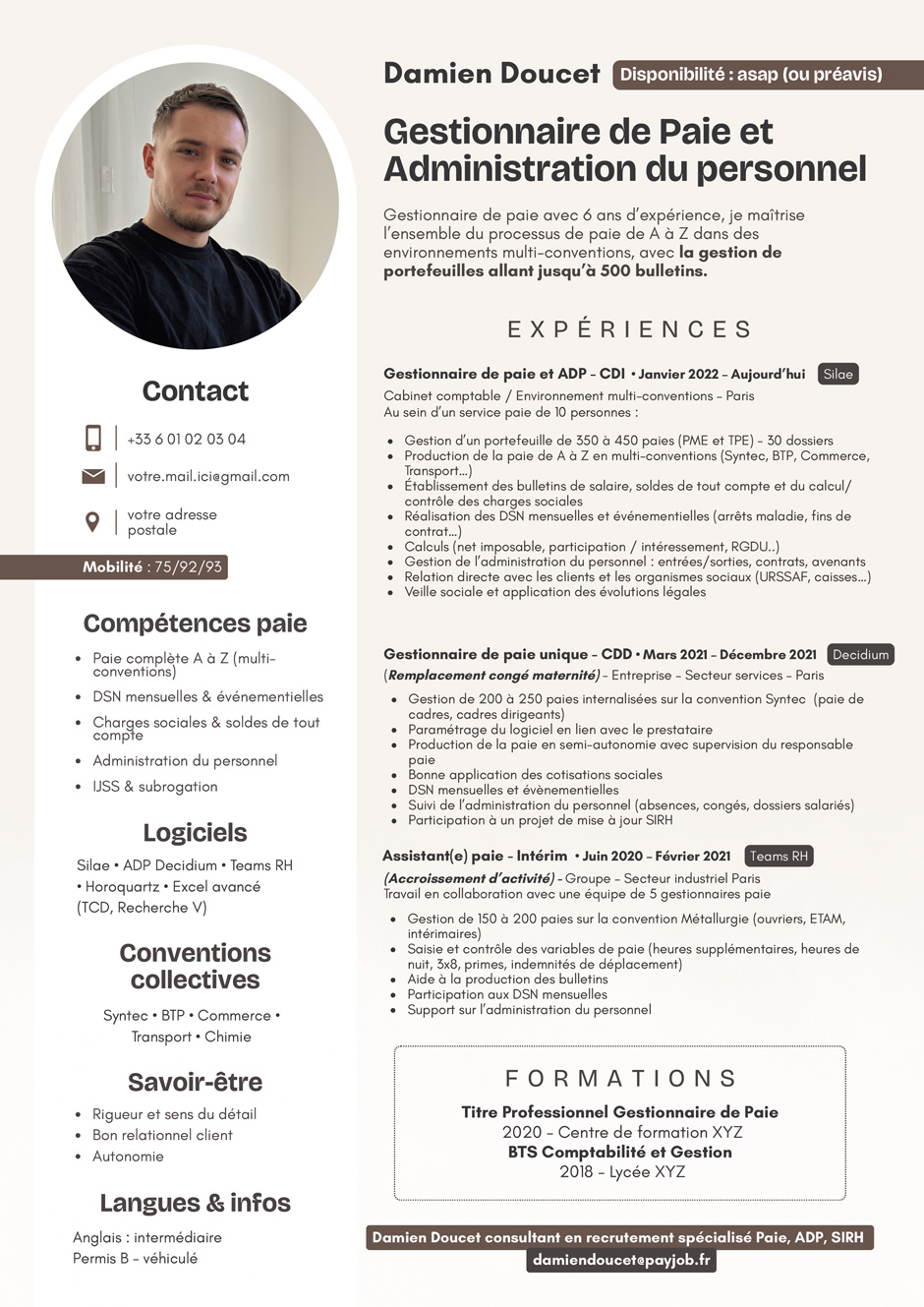 modèle de CV de Gestionnaire de Paie